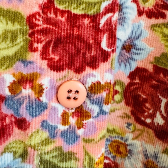 Lemon Grass Floral Button-Up Shirt Soft Corduroy Cottagecore S - Picture 3 of 6